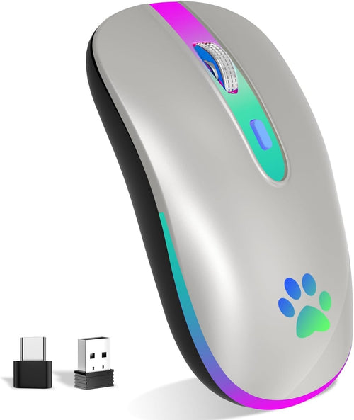Silver Bluetooth Wireless Mouse 1600 DPI Rechargeable RGB