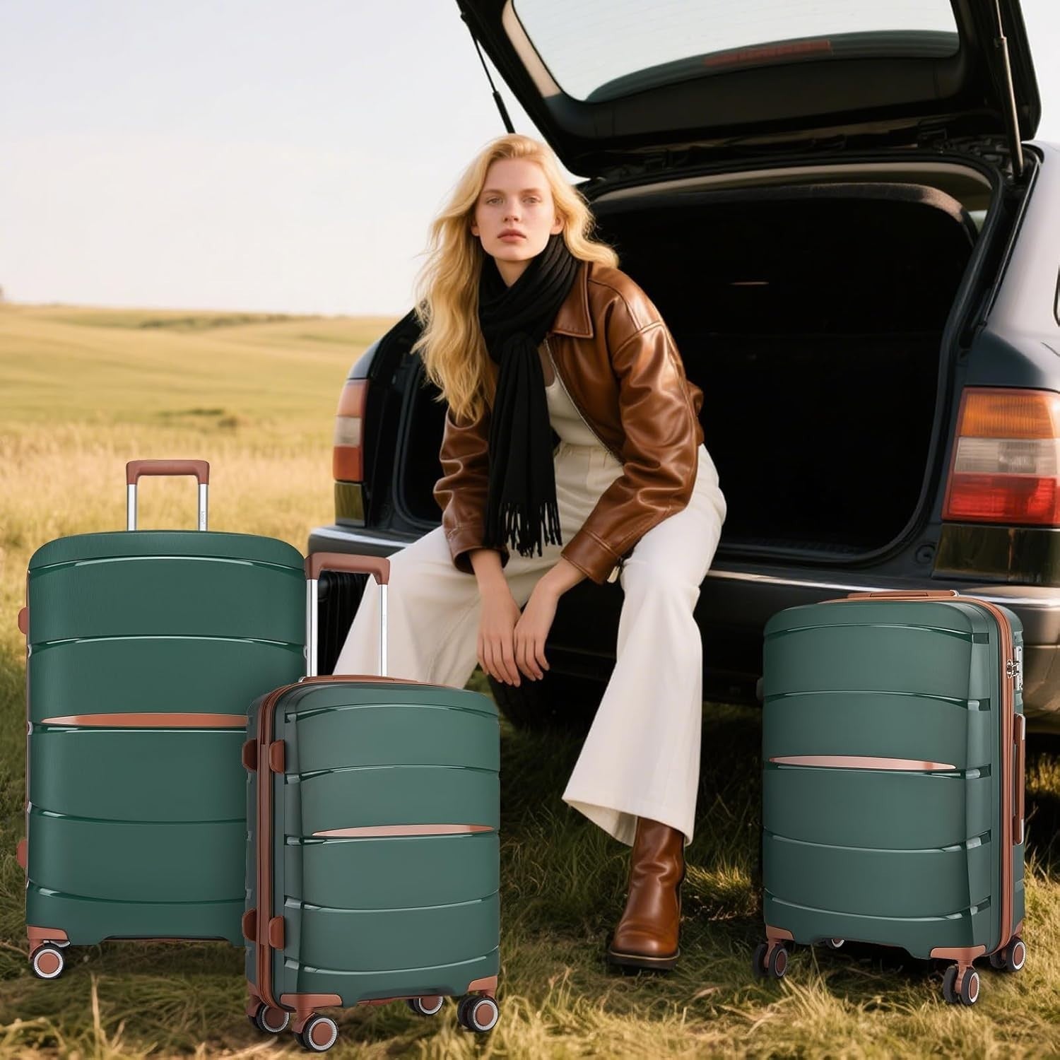 3pc Lightweight Hard Shell Luggage Set Spinner Wheels TSA Lock PP Suitcases