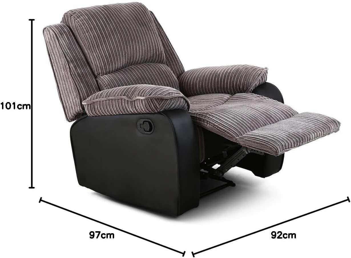 Manual Recliner Armchair Sofa Chair Jumbo Cord Fabric Lounge Seat Grey