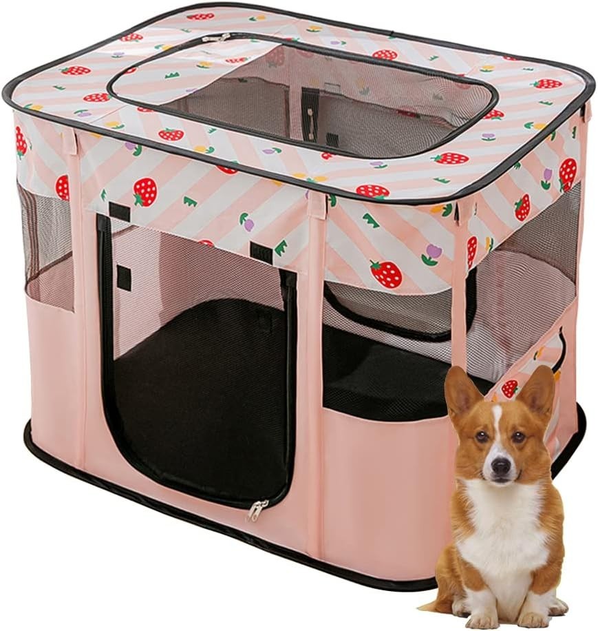 Portable Foldable Pet Playpen Indoor Outdoor Dog Cat Tent Large Kennel Pink