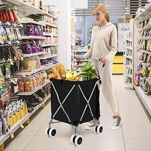 90L Folding Shopping Cart 8 Wheels Waterproof Grocery Trolley Black