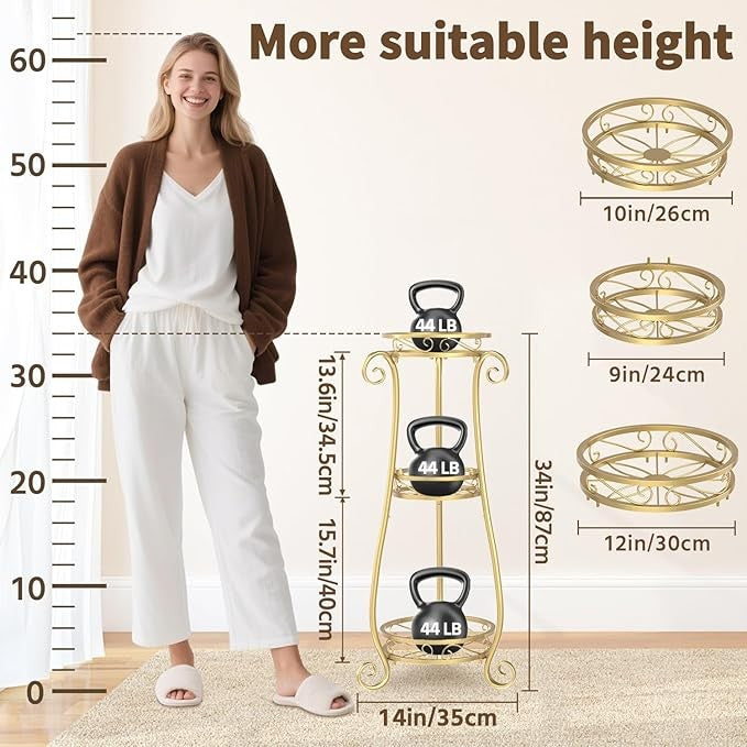3 Tier Gold Metal Plant Stand Indoor Outdoor Tall Flower Pot Display Rack