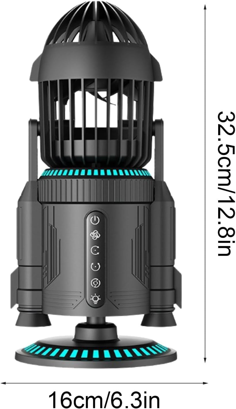 Rocket-Shape Desk Fan – Quiet 5000RPM Air Circulator LED Light Adjustable Grey