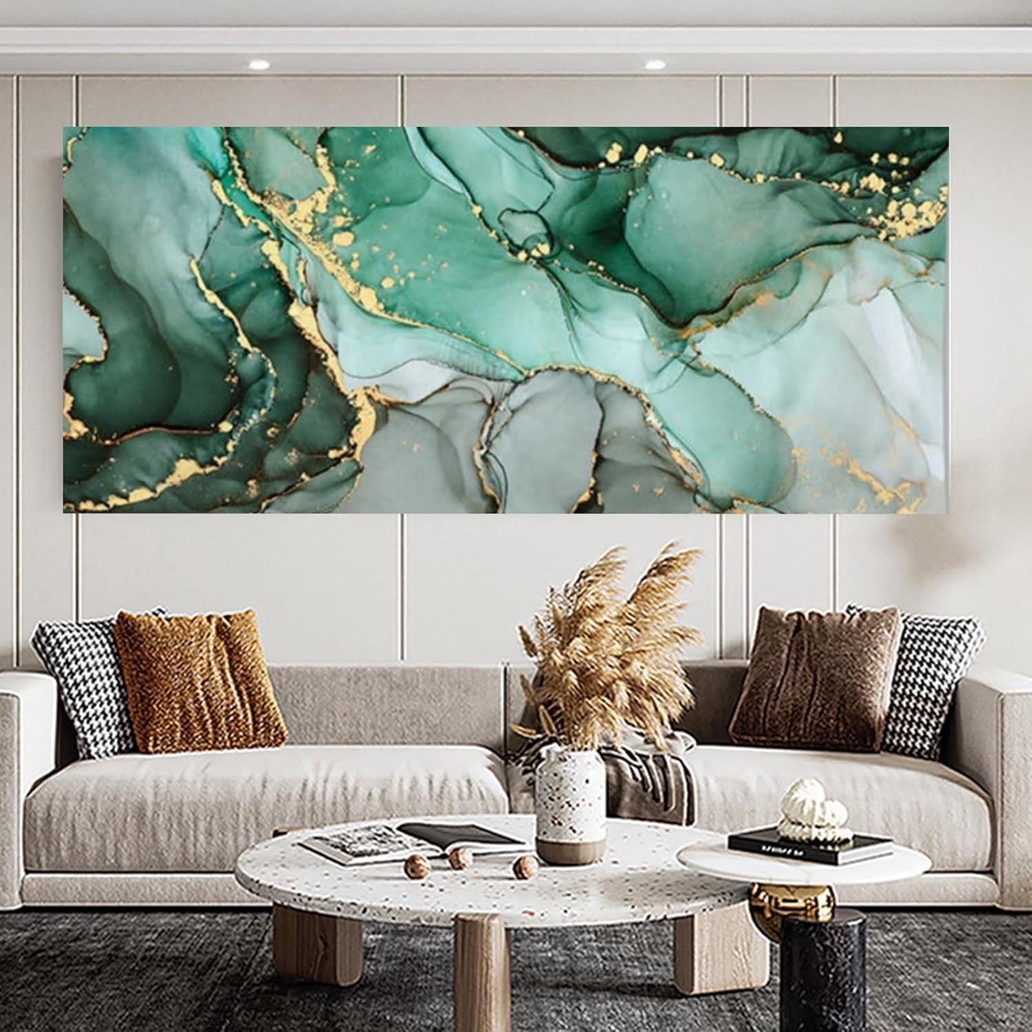 Large Green Gold Marble Canvas Wall Art 120x60cm Modern Abstract