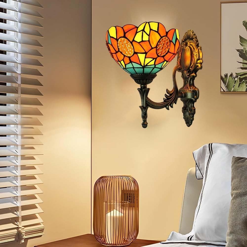 Vintage Wall Light Stained Glass Sconce Lamp for Hallway Bedroom 28cm