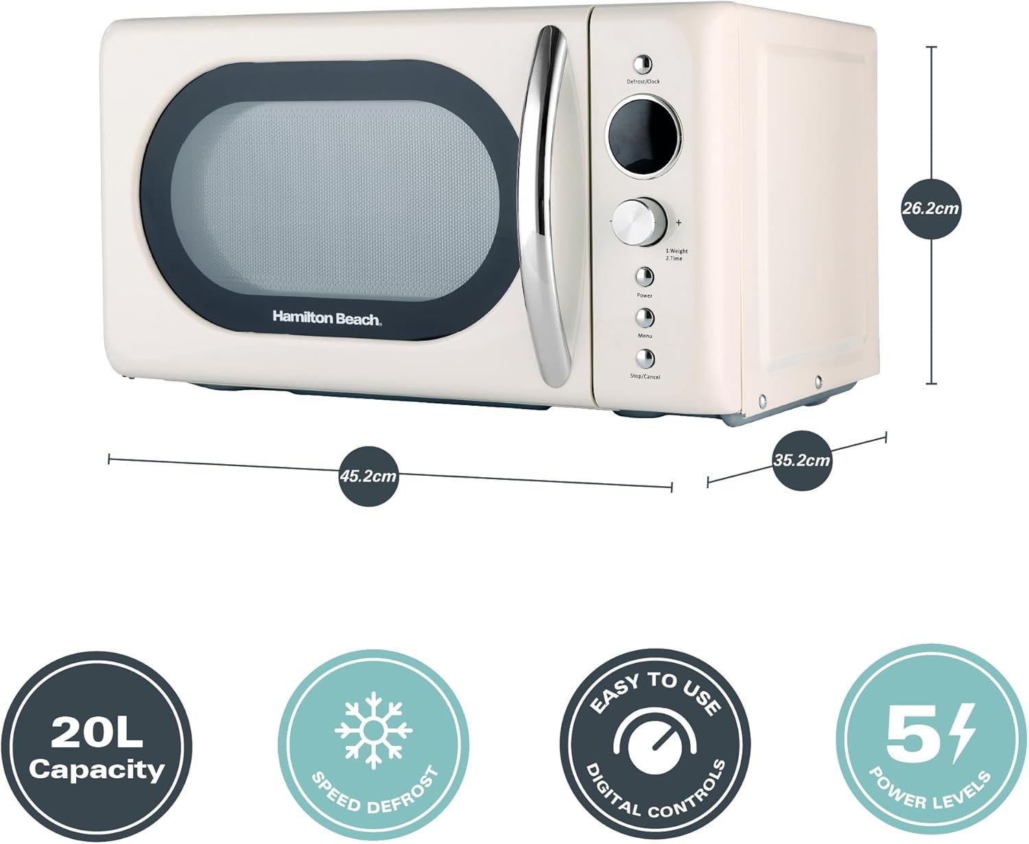 Cream 20L Retro Microwave 700W 8 Presets LED Display