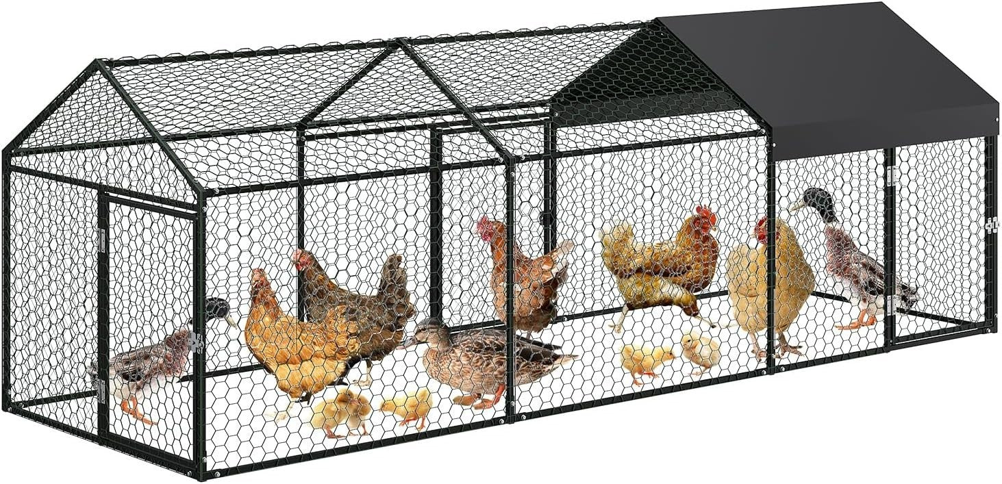 3m Walk In Chicken Run Galvanised Steel Coop 8-15 Hens