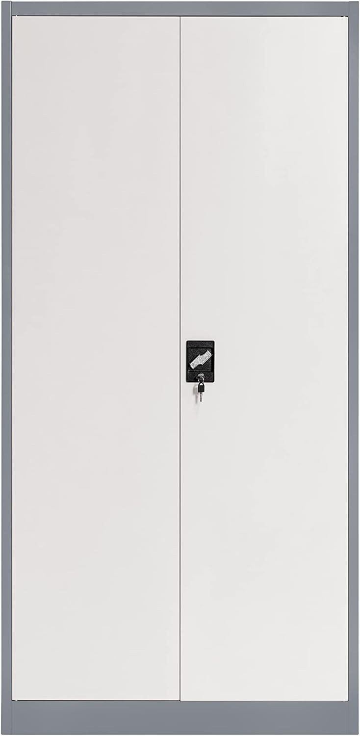 Heavy Duty Steel Storage Cabinet Lockable 4 Adjustable Shelves Grey Office