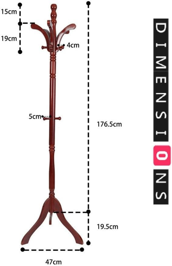 Tall Vintage Wooden Coat Stand with 13 Hooks | Solid Wood Freestanding Hall Tree