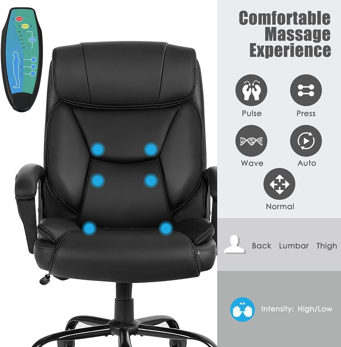 Big & Tall Massage Office Chair 500lbs PU Leather Recline Swivel Ergonomic