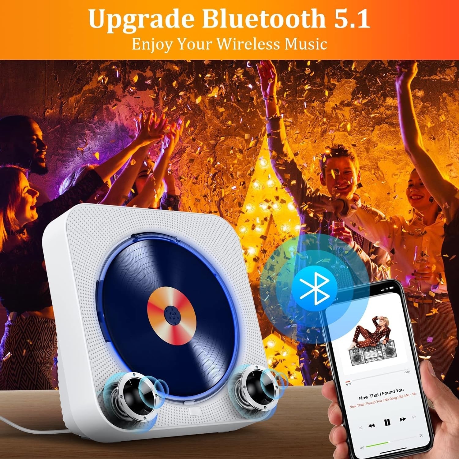 Desktop CD Player Bluetooth 5.1 FM Radio USB SD AUX Dual Speakers