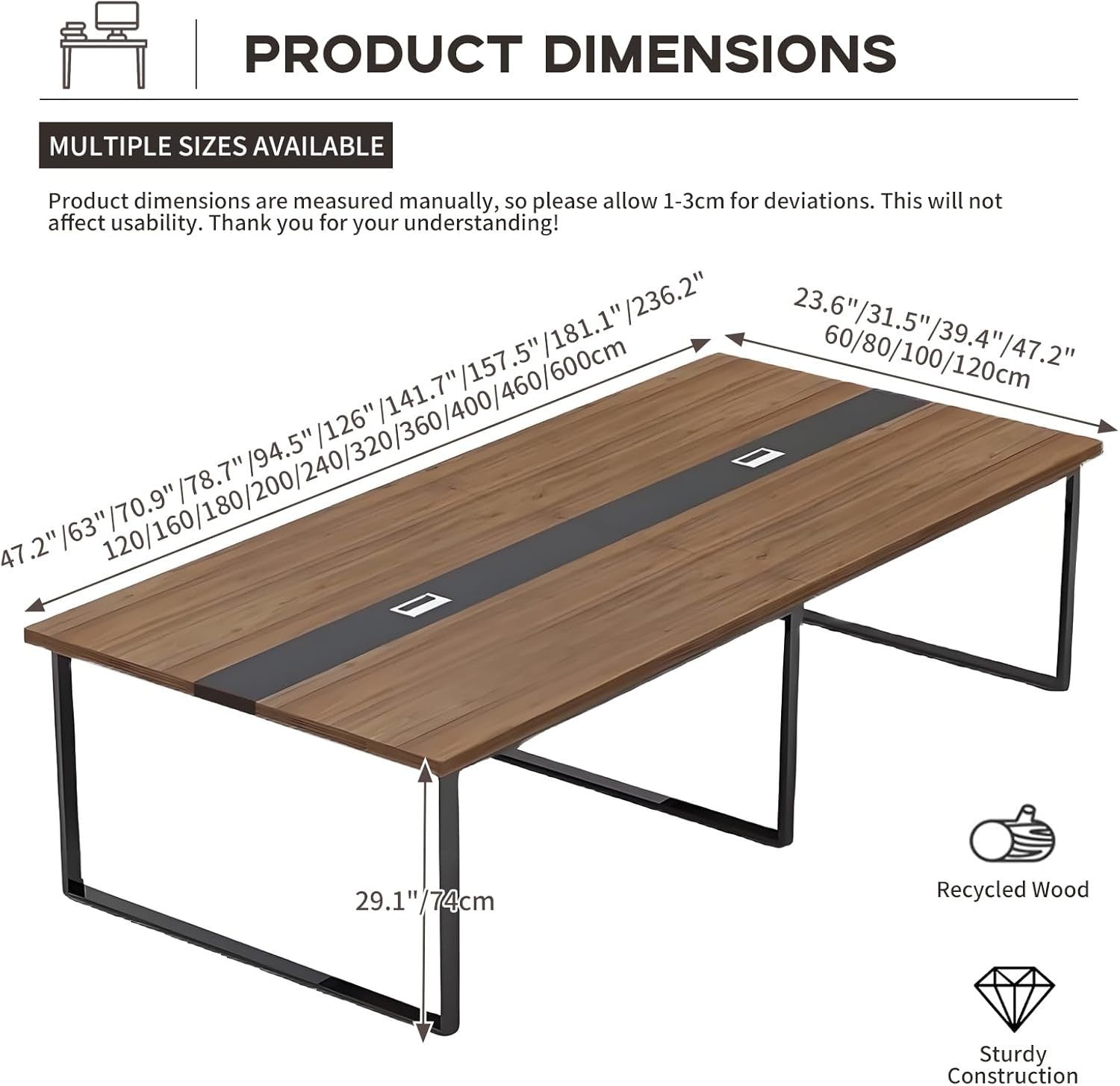Gray Oak + White Conference Table 240cm w/ Metal Frame & Durable Top