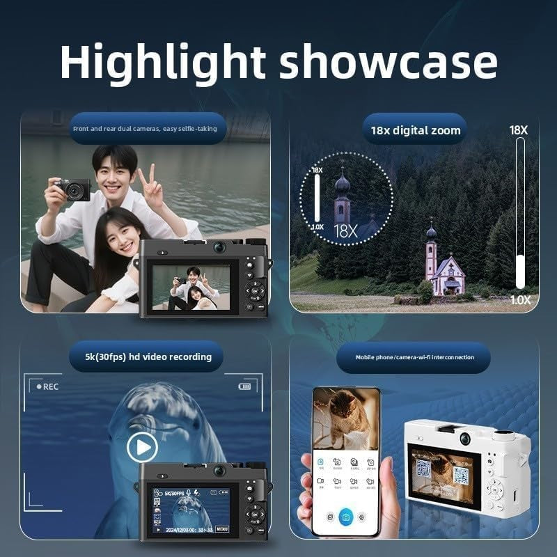 5K Digital Camera 75MP Vlogging Camera 3” Screen 32GB White