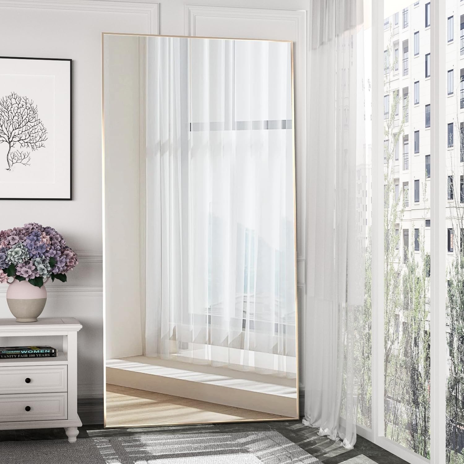 Full Length Floor Mirror 180x80cm Gold Frame, Lean or Hang, Crystal Clear