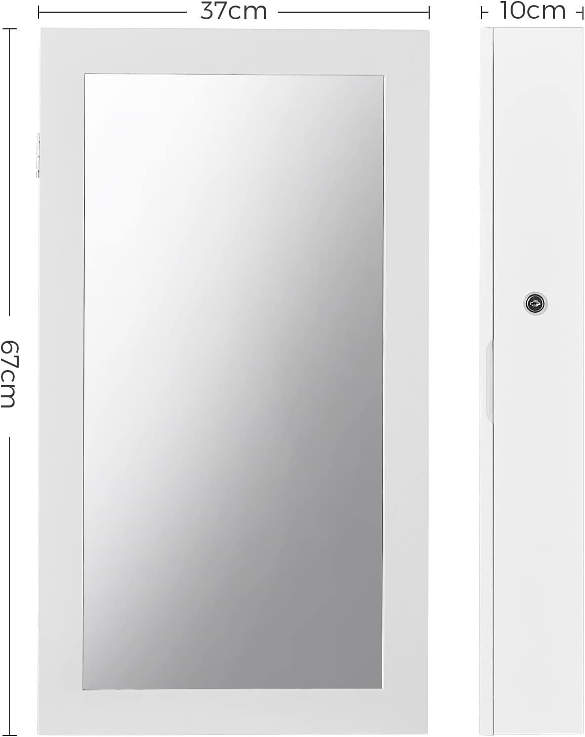 White & Black Mirrored Lockable Wall Mounted Jewelry Cabinet Organizer