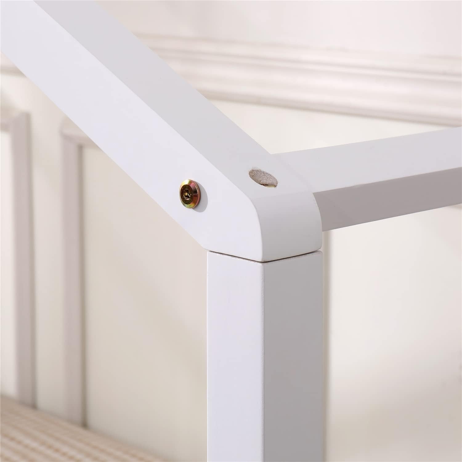 Solid Pine Kids House Bed with Guardrail & Storage Drawers, White, Single