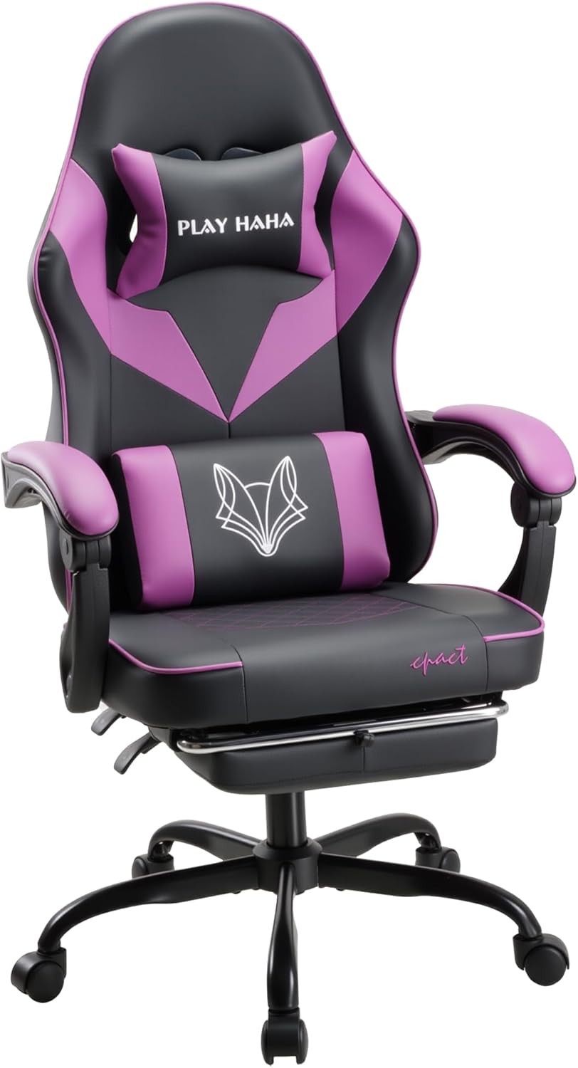Ergonomic Gaming Chair Reclining PU Leather 150kg Purple