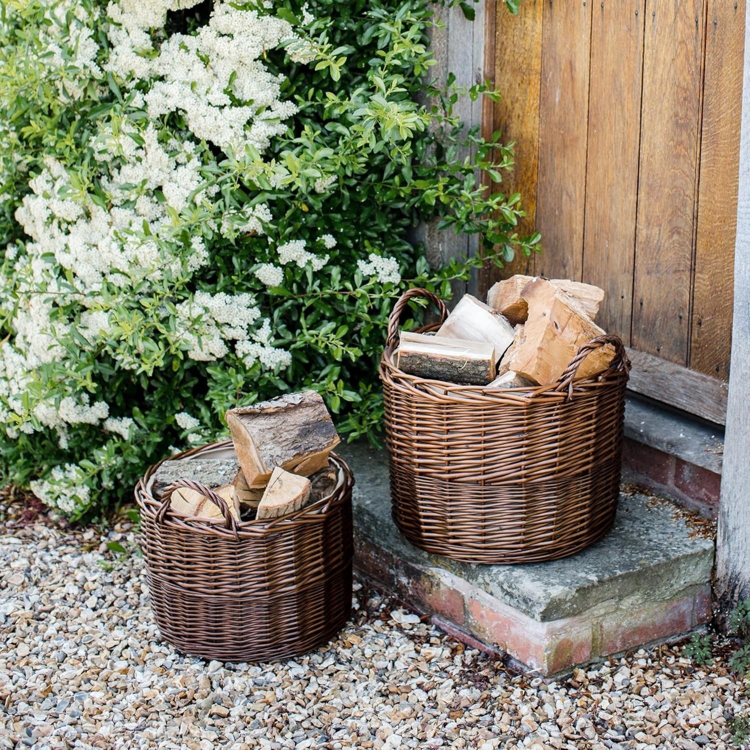 Large Wicker Log Basket with Handles & Lining Firewood Storage Bin