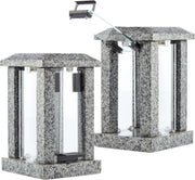 Large Grey Granite Candle Lantern 32cm Square Polished Decor