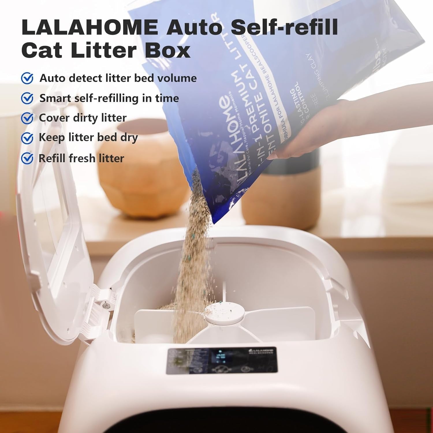 80L Self Cleaning Cat Litter Box Auto Refill 5G WiFi Multi Cat