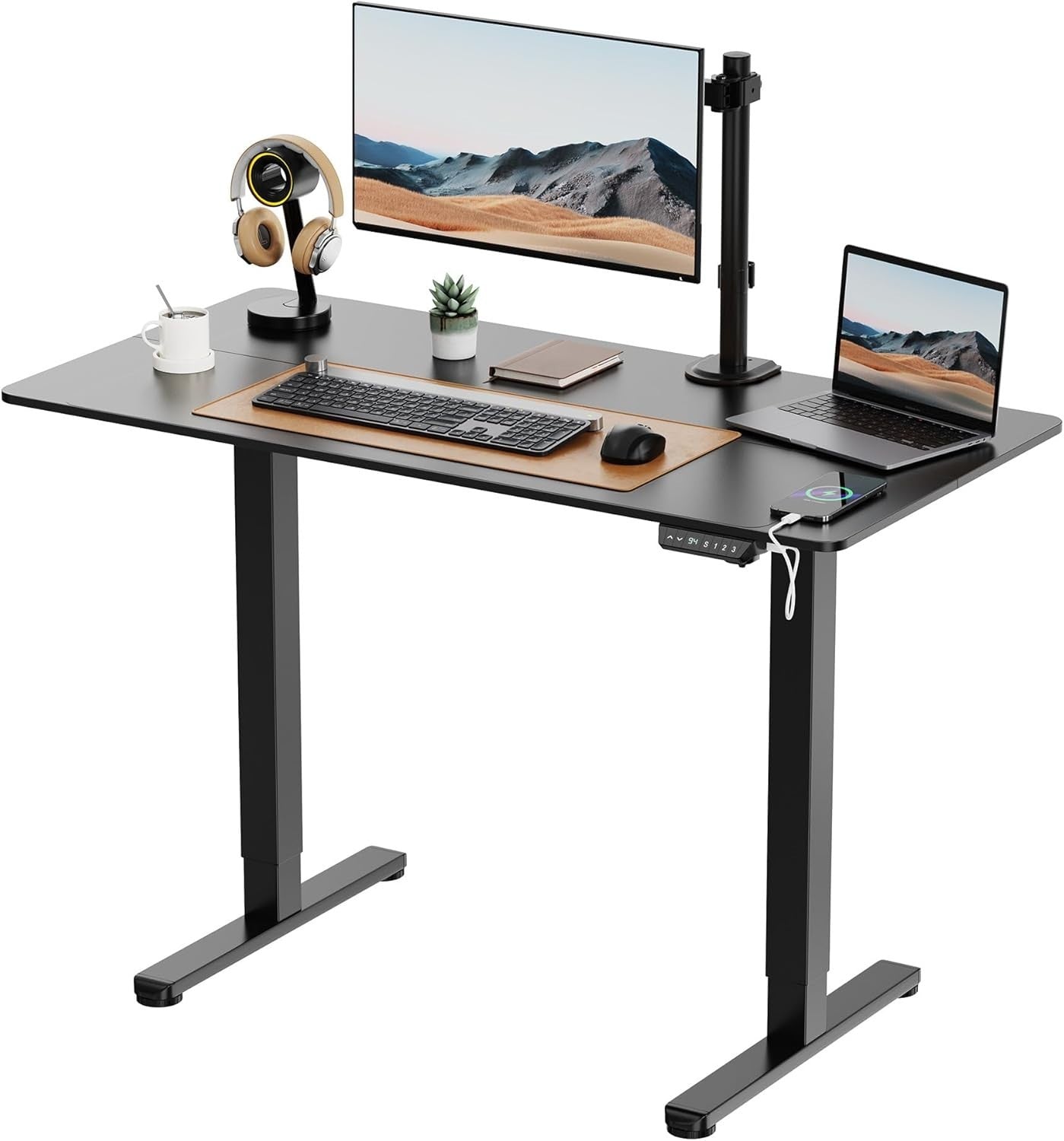 Electric 120x60cm Standing Desk w/USB-C Charging & Memory Presets, Black