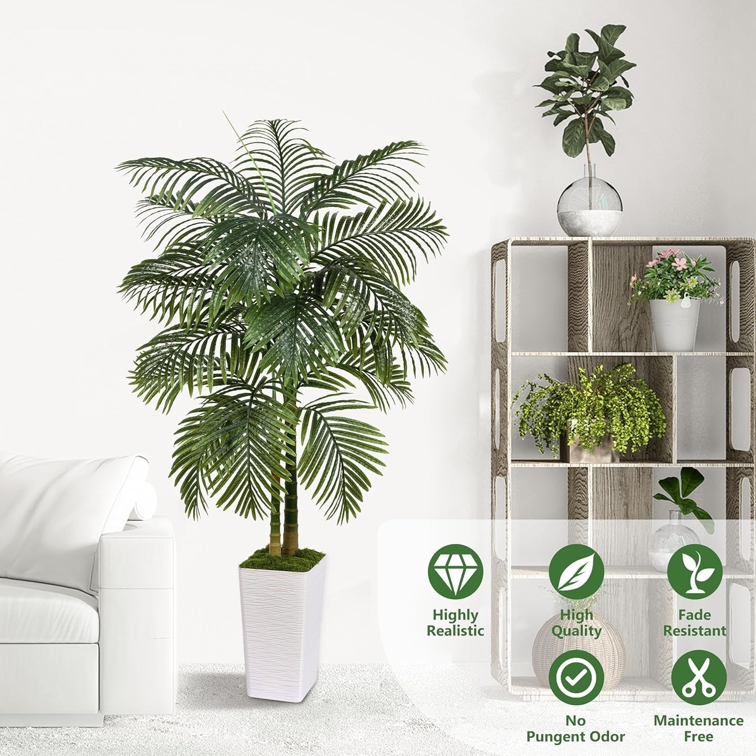 5ft Tall Artificial Tropical Palm Tree in White Planter Indoor Outdoor Decor