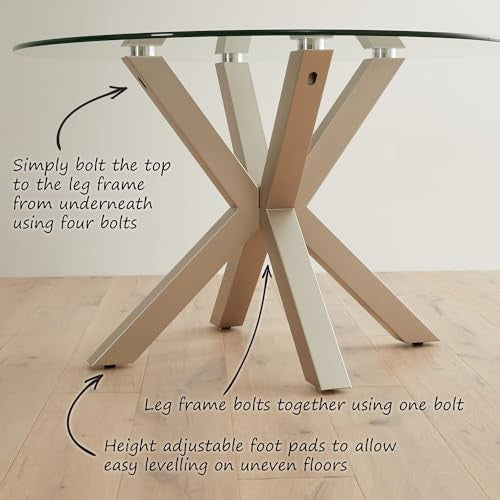 120cm Round Glass Dining Table Modern Grey with Starburst Metal Legs