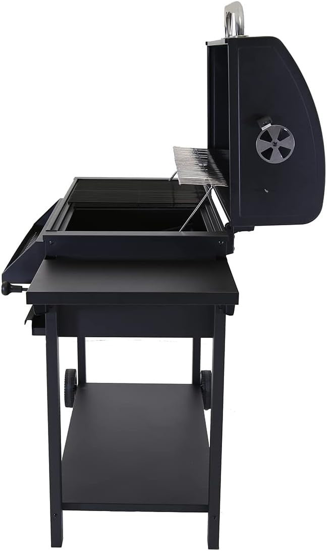Large Charcoal BBQ Smoker Grill with Thermometer, Adjustable Height