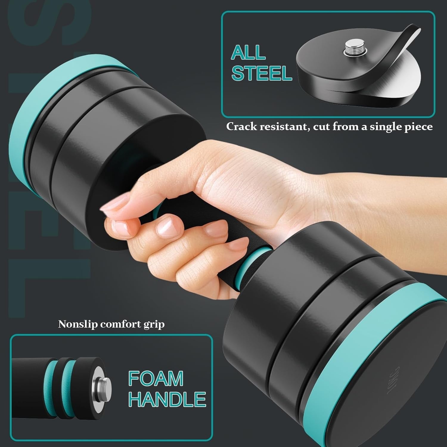 10kg x2 Adjustable Steel Dumbbells Pair Foam Grip Compact Home Training