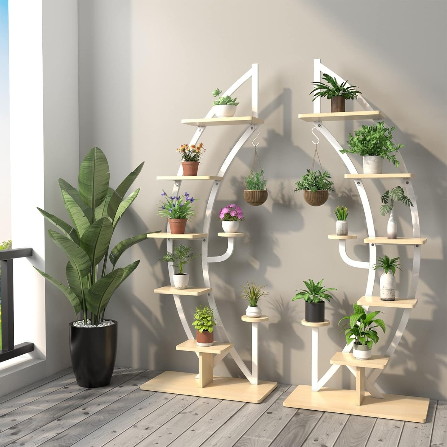 2PC 8 Tier Plant Stand Curved Half Moon Ladder Shelf Indoor Outdoor Display