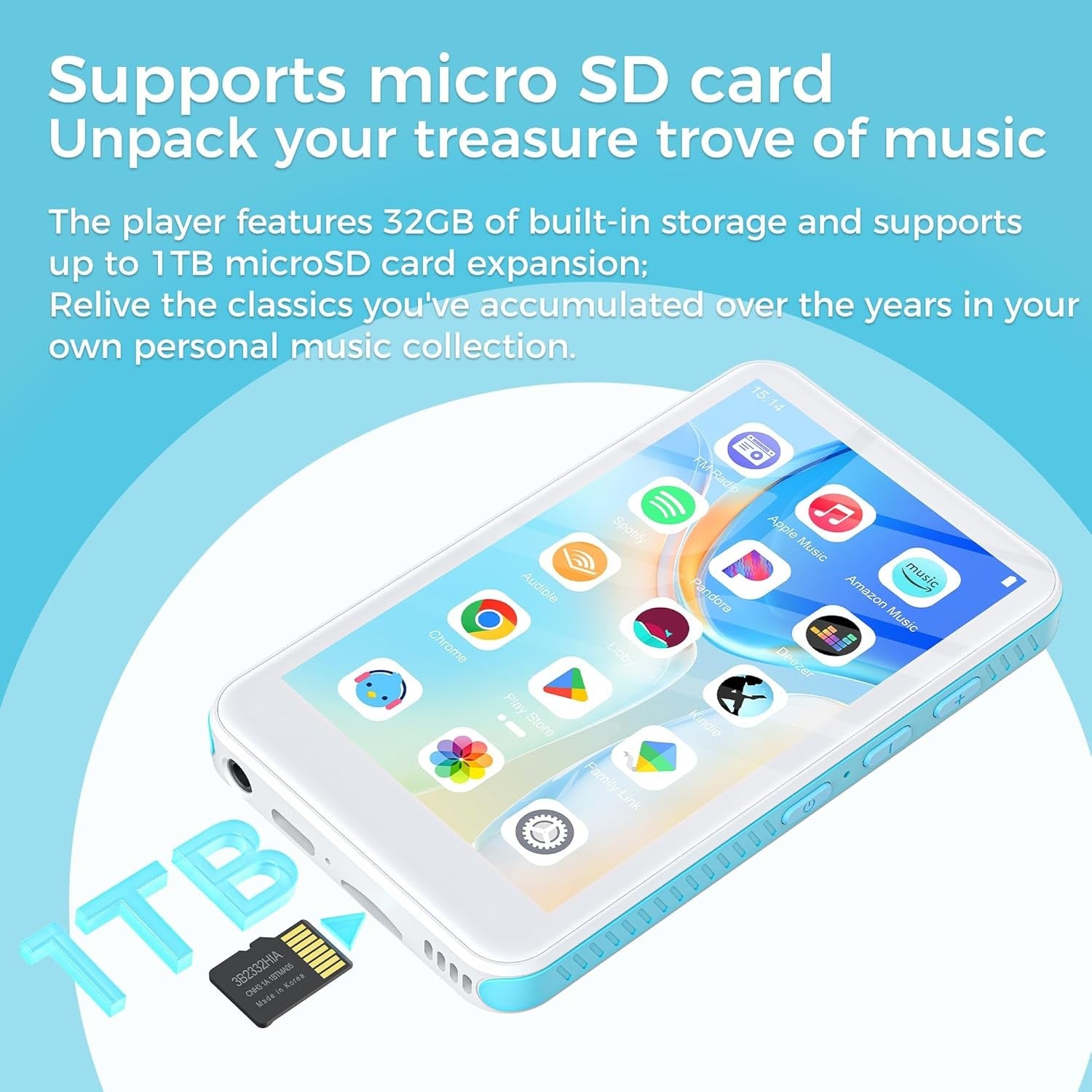 160GB MP3 Player Bluetooth WiFi 4" MP4 Music Player for Kids White