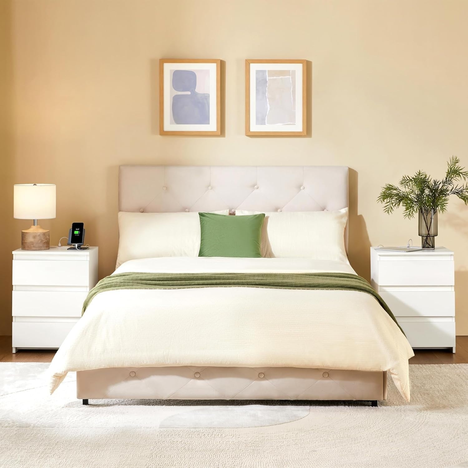Set of 2 Modern Bedside Tables with USB Charging Ports | 3 Drawer