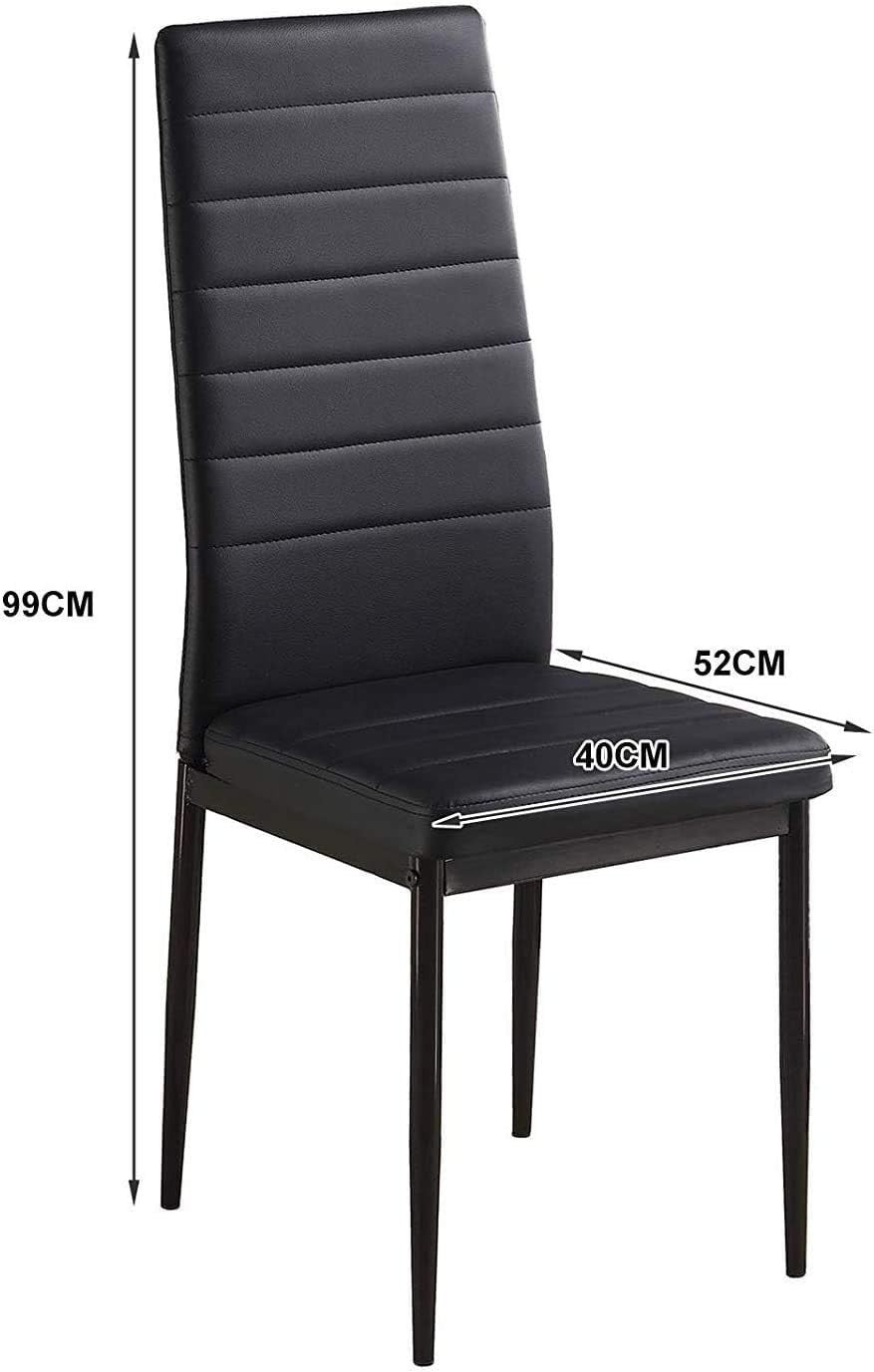 White & Black Dining Table Set with 6 Black Faux Leather Chairs - Modern, Durabl