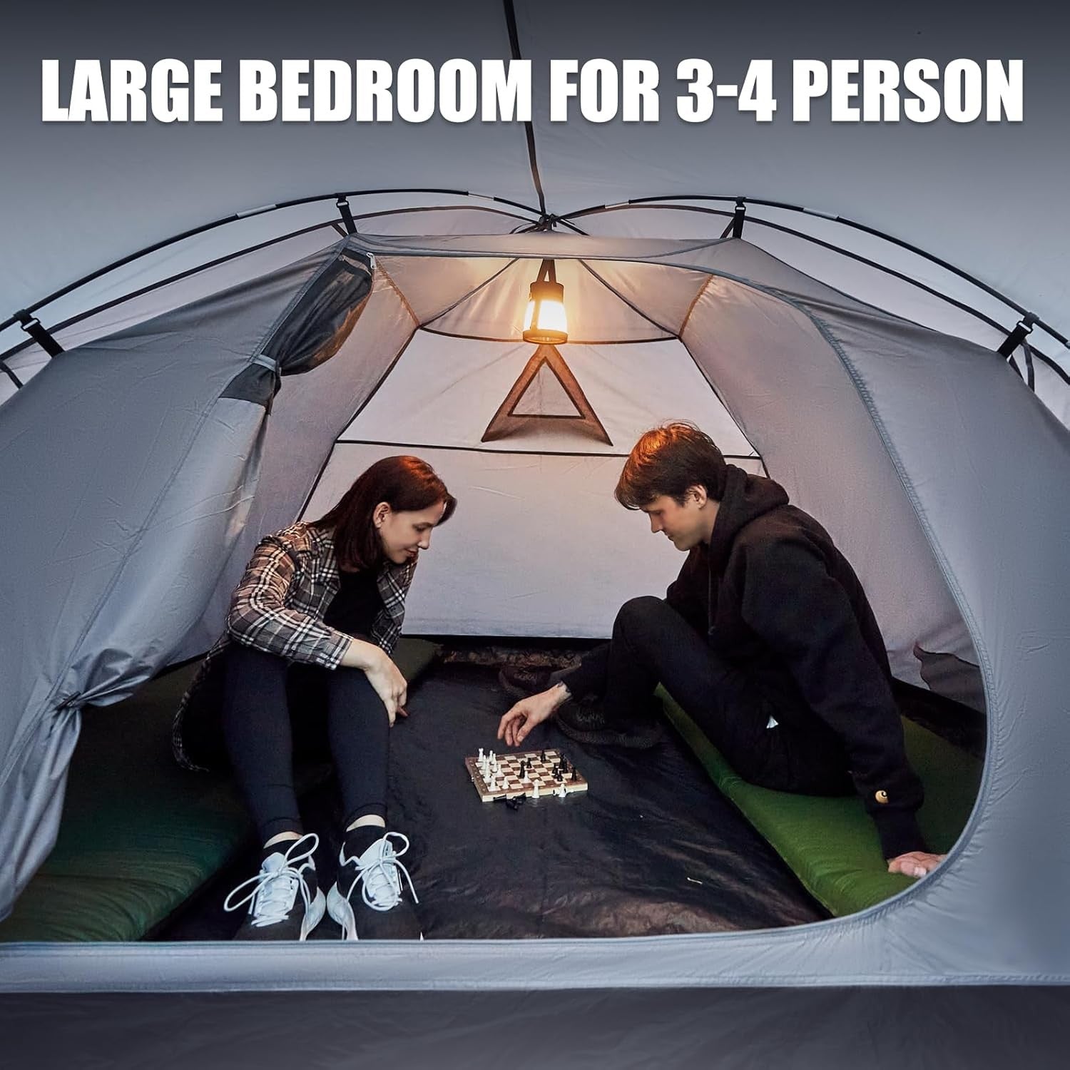 3-4 Man Camping Tent with Porch 4000mm Waterproof Family Dome