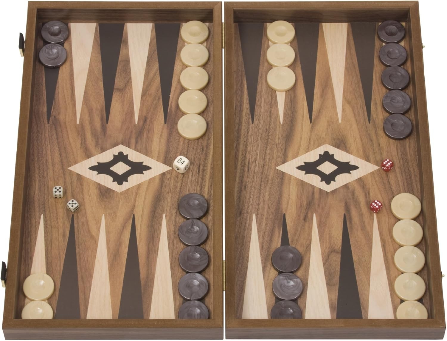 Walnut Backgammon Set Luxury Wooden Foldable Board Mother of Pearl