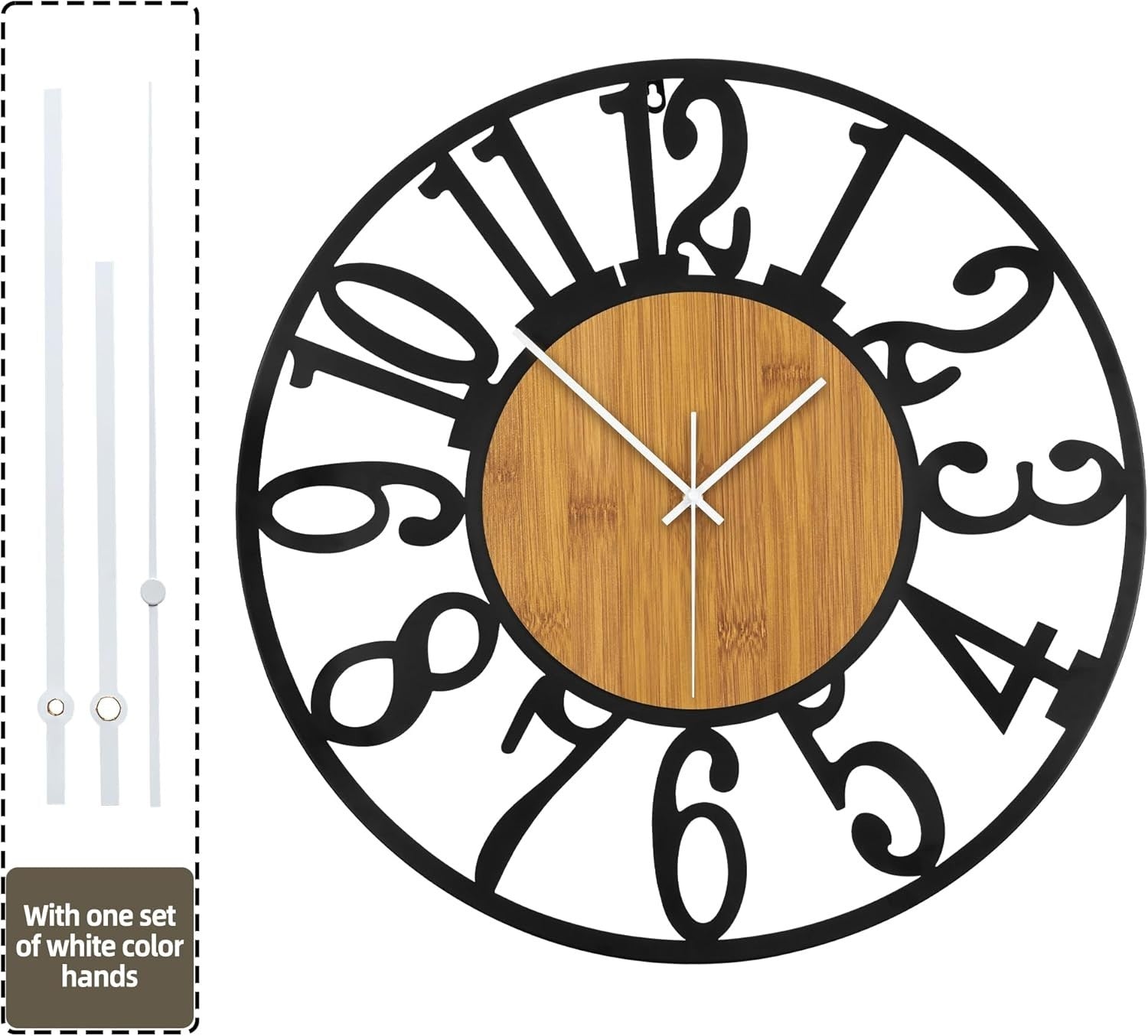 Large 32IN Silent Wall Clock - Modern Wooden Metal Decor, Battery Operated