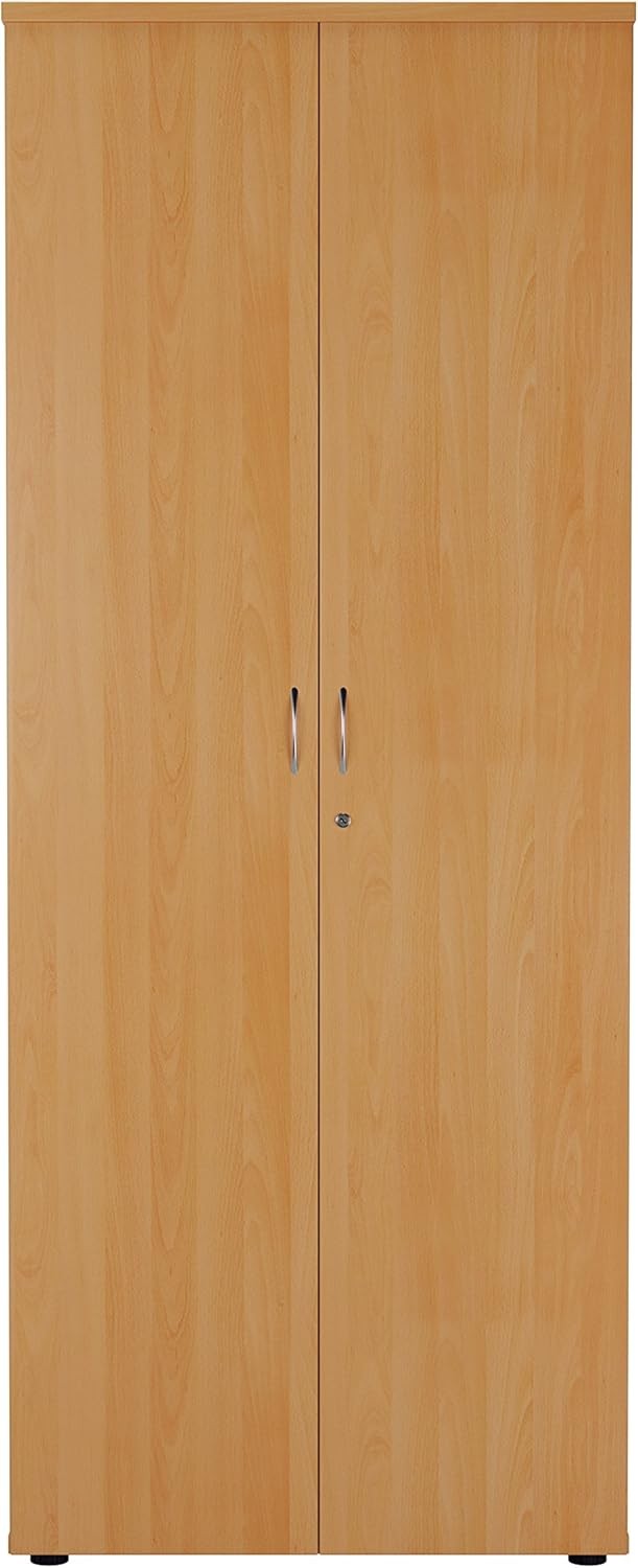Tall Beech Lockable Office Cupboard 4 Shelf Storage Cabinet 200cm