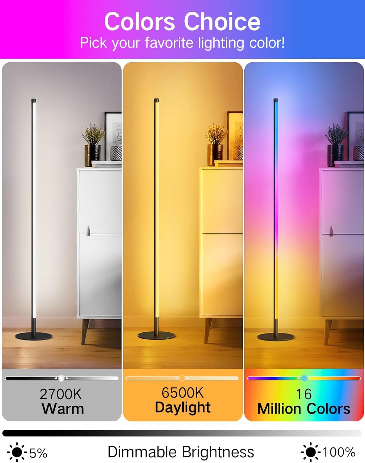 Smart RGB Corner Floor Lamp App Remote Music Sync LED Mood Light