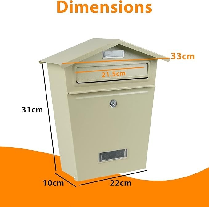 Wall Mounted Lockable Mailbox Beige | Waterproof Steel Post Box | Letter Holder