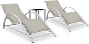 Cream Sun Lounger Set of 2 w/ Table – Outdoor Recliner Chairs for Garden Patio