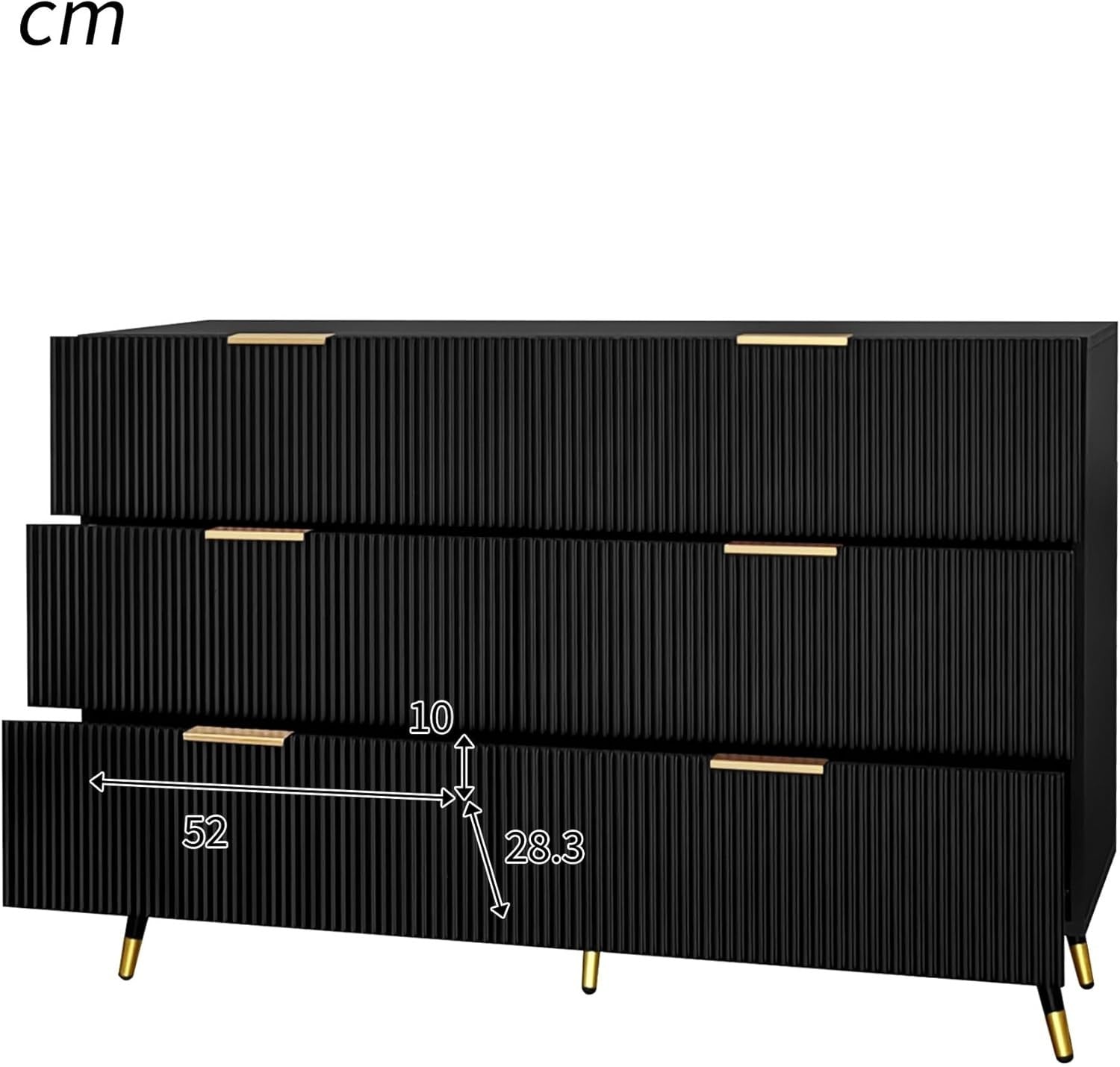 Modern Black 6 Drawer Sideboard Storage Cabinet Geometric Design 120x40x77cm
