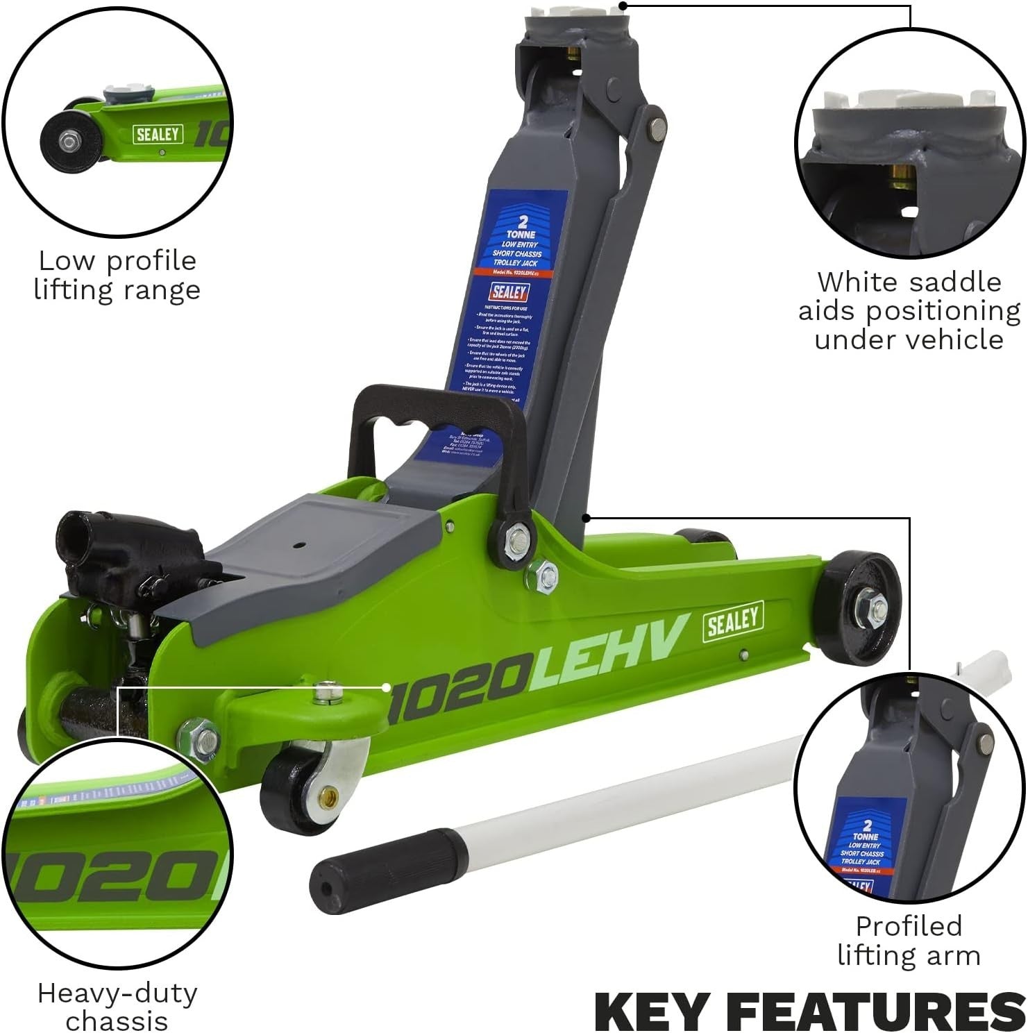 2 Tonne Low Profile Trolley Jack Car Lift 85–385mm Heavy Duty Short Chassis