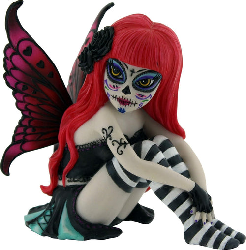 Gothic Fairy Ornament 15cm – Sugar Skull Red Figurine, Hand-Painted Resin Art