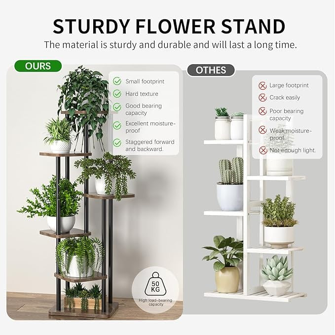 6 Tier Metal Plant Stand Indoor Outdoor Tall Corner Flower Shelf Home & Balcony