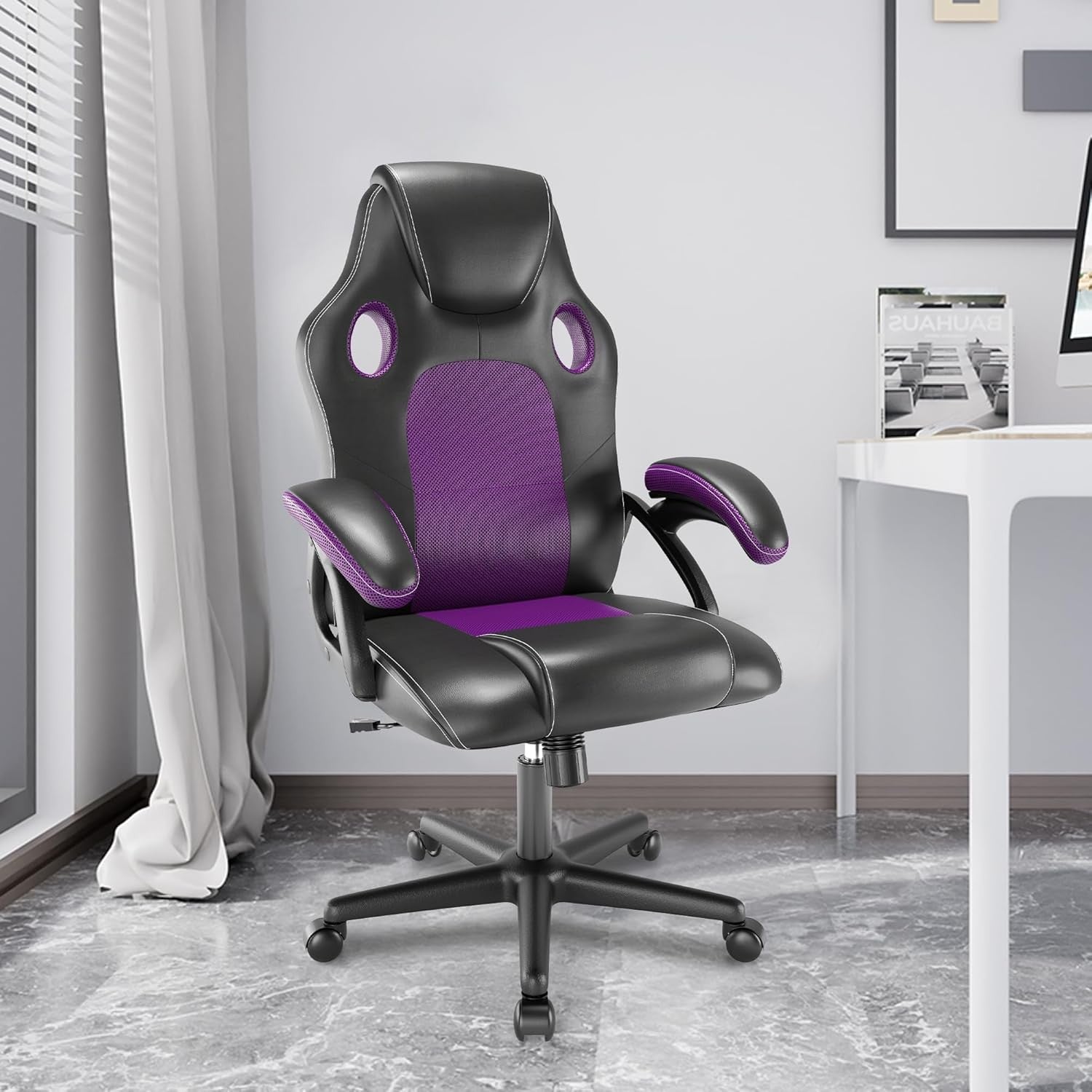 Ergonomic Office Gaming Chair High Back Mesh Lumbar Faux Leather