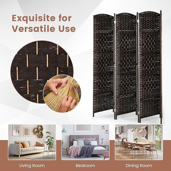 Dark Brown Bamboo 6 Panel Folding Room Divider – Freestanding Privacy Screen