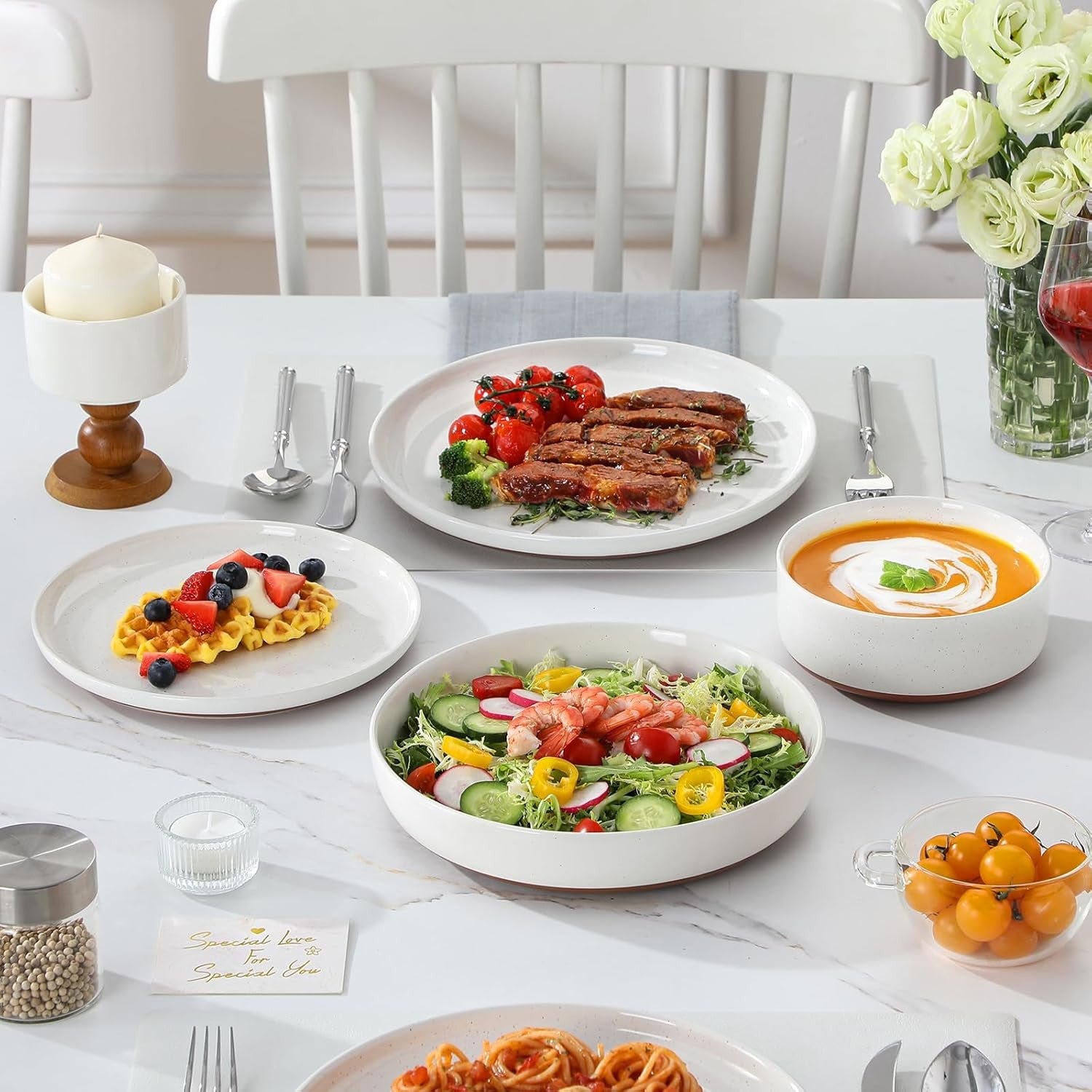24 Piece Dinner Set Plates Bowls for 6 Stoneware Microwave Dishwasher Safe