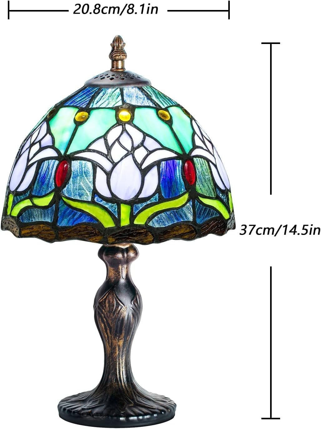 Vintage Stained Glass Table Lamp Blue Tulip Light for Bedroom Office