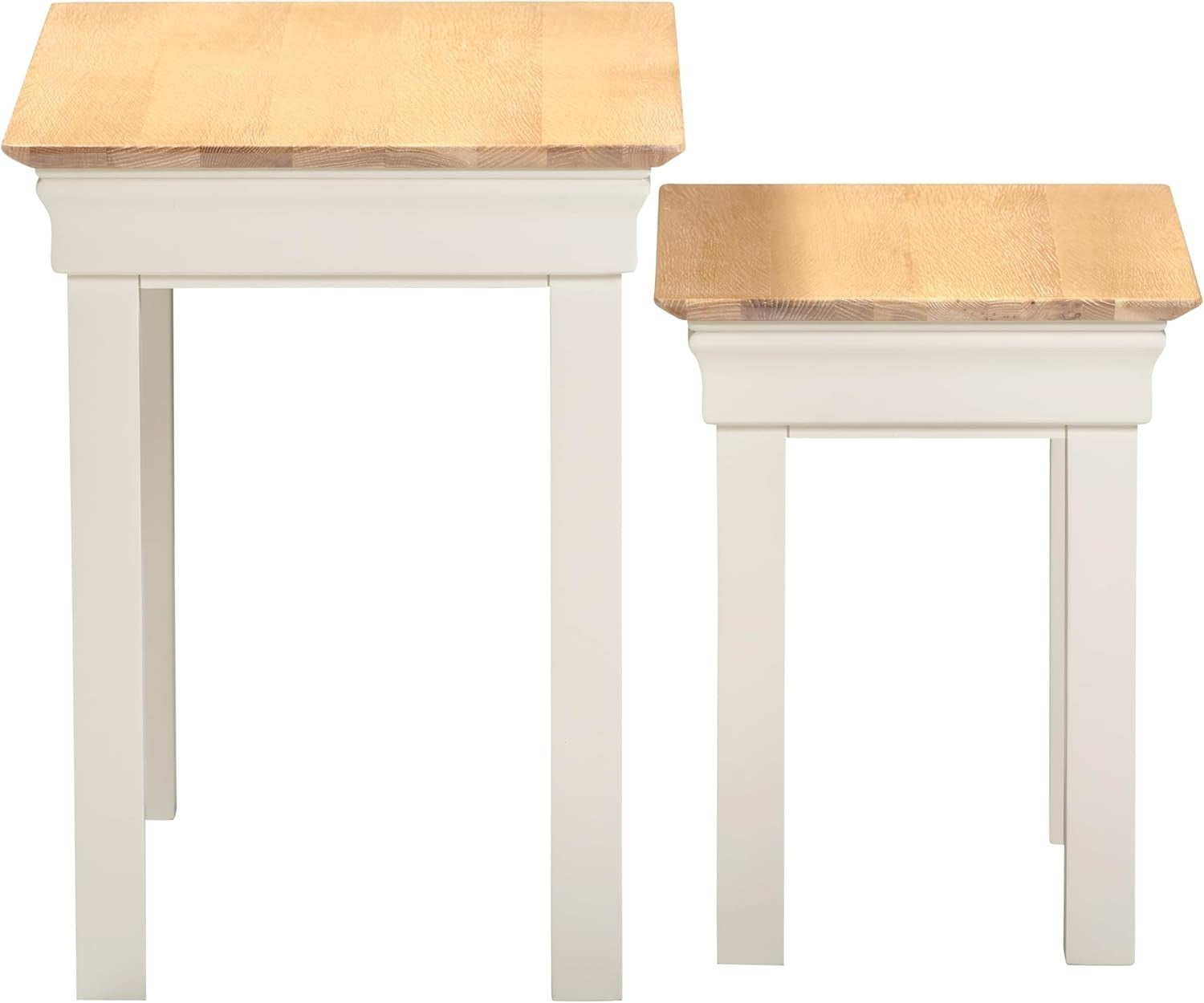 Space Saving Nest of 2 End Tables Ivory Oak Classic Modern Side Coffee
