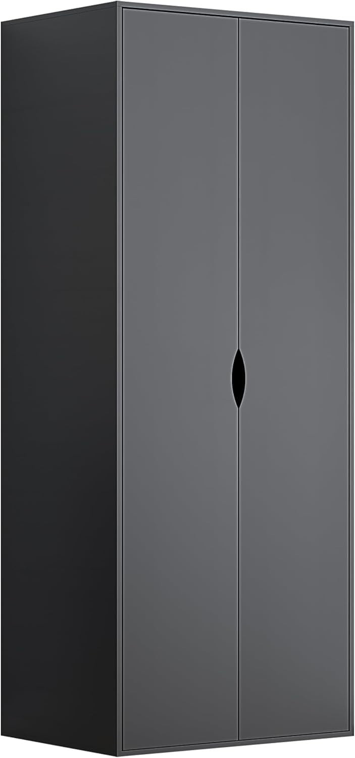 4pc Bedroom Furniture Set Wardrobe Chest Bedside Cabinet Black Matt on Black